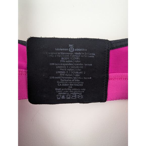 Lululemon Hot Pink Raspberry Black Ta Ta Tamer II Sports Bra 38C Convertible - Picture 8 of 8